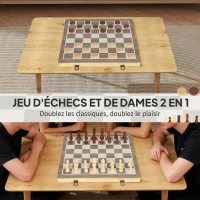 SPORTNOW Jeu d'Échecs 2 en 1 Échecs Dames, Pliable et Portable, Pièces en Bois de Pin, Rangement Intégré, 38,5x38,5x2,8cm, Marron(m-4)