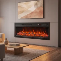 HOMCOM Șemineu Electric de Podea/Încastrabil, 3 Laturi, cu Telecomandă, 750/1500W, Efect Flacără 3D 12 Culori, 5 Niveluri de Luminozitate(m-9)
