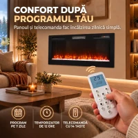 HOMCOM Șemineu electric 102 cm, încastrabil/perete/podea, 900/1800W, telecomandă, timer, negru(m-7)
