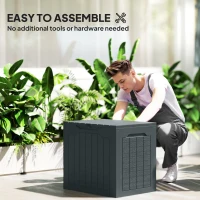Outsunny 97L Plastic Garden Storage Box, Outdoor Storage Box with Handles, Waterproof Outdoor Storage Container, Dark Grey(m-4)