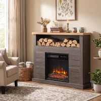 HOMCOM Electric Fireplace Suite, 1800W Electric Fire and Surround with LED Flame, Remote, Thermostat Overheat Protection(m-8)