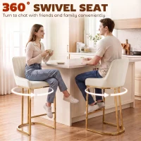 HOMCOM Bar Stools Set of 2 with Backrest, Footrest, Gold Electroplated Legs for Kitchen Island, Dining Room, Cream White(m-6)