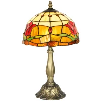 HOMCOM Tiffany Stained Glass Table Lamp, Handcrafted Artisan Lamp, Red, Ø25 x 45H cm, Zinc Alloy(m-13)