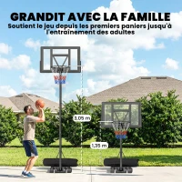 SPORTNOW Panier de Basket Extérieur Portable, Hauteur Réglable 1,35-3,05 m avec Manivelle, Base Stable, Panneau Incassable, Noir(m-9)
