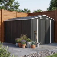 Outsunny Abri de Jardin en Métal 8,1m² Toit Pointu, Portes Verrouillables, 4 Aérations, 364x238x194cm, Gris Foncé(m-2)