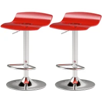 HOMCOM 2er-Set Barhocker zeitgenössisches Design 360° drehbar höhenverstellbar mit Fußstütze 39x39x67-87cm rot(m-7)