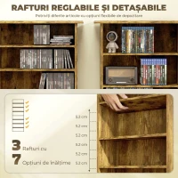 HOMCOM Raft pentru CD-uri cu 6 rafturi reglabile, capacitate 360 CD-uri/185 DVD-uri, 58 x 24 x 124,5 cm, maro rustic(m-5)