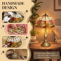 HOMCOM Tiffany Stained Glass Table Lamp, Handcrafted Artisan Lamp, Red, Ø25 x 45H cm, Zinc Alloy(m-4)