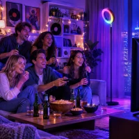 HOMCOM 42W LED vloerlamp dimbaar, 3 kleurtemperaturen, uplighter met verstelbare ringkop, zwart(m-9)