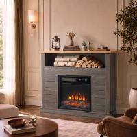 HOMCOM Electric Fireplace Suite, 1800W Electric Fire and Surround with LED Flame, Remote, Thermostat Overheat Protection(m-14)