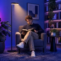 HOMCOM 42W LED vloerlamp dimbaar, 3 kleurtemperaturen, uplighter met verstelbare ringkop, zwart(m-8)
