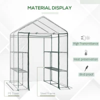 Outsunny Walk in Greenhouse with 3-Tier 8 Shelves, Green House with Hemmed Cover, Roll-up Zipped Door, Steel Frame, 143 x 143 x 195cm(m-4)