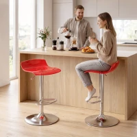HOMCOM 2er-Set Barhocker zeitgenössisches Design 360° drehbar höhenverstellbar mit Fußstütze 39x39x67-87cm rot(m-4)