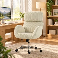 HOMCOM Silla de Oficina con Reposabrazos Respaldo Alto Reposacabezas Regulable Ruedas Altura Ajustable Giratoria Crema(m-2)