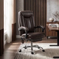 HOMCOM Silla de Oficina con 6 Puntos de Masaje Calor Lumbar Reposapiés Altura Ajustable Control Remoto y Tejido de PU Marrón(m-10)