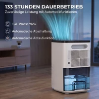 HOMCOM Elektrischer Luftentfeuchter Klein RGB-Licht Leiser Raumentfeuchter 1,4 L Weiß(m-6)