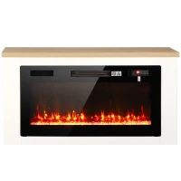 HOMCOM Elektrokamin mit Heizung, 12 Flammenfarben, TV-Schrank mit Kamin für TV bis 55 Zoll, 114 cm Weiß(m-1)