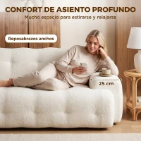 HOMCOM Sofá 3 Plazas de Chenilla sin Armazón con Asiento Profundo y Diseño Capitoné Blanco Crema(m-4)