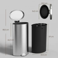 HOMCOM Mülleimer mit Soft-Close Deckel Treteimer mit Herausnehmbarem Inneneimer 30L Silber(m-3)