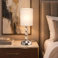 HOMCOM Bedside Lamp, Modern Crystal Decoration Table Lamp w/ PVC shade, USB A+C Charging Ports, Bulb Not Included, Silver Tone(m-8)