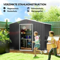 Outsunny Metall Gerätehaus 3,6 m² Geräteschuppen mit Satteldach Lüftungsöffnungen Abschließbarer Schiebetüren Handschuhe(m-4)