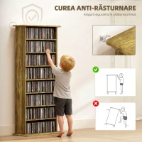 HOMCOM Raft pentru CD-uri cu 6 rafturi reglabile, capacitate 360 CD-uri/185 DVD-uri, 58 x 24 x 124,5 cm, maro rustic(m-6)