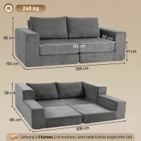 HOMCOM 4-in-1 slaapbank, uitschuifbare 2-zits bank met slaapfunctie en 2 kussens, grijs(m-3)