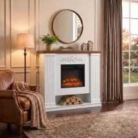 HOMCOM Elektrokamin mit Kaminsims und Ablage, 1800 W, freistehend, mit einstellbarem Flammeneffekt und Fernbedienung(m-10)
