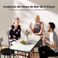 HOMCOM Conjunto de Mesa Alta de Bar com 4 Bancos, Assentos em PU, Encosto e Apoio para os Pés, Cinzento-claro(m-4)