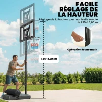 SPORTNOW Panier de Basket Extérieur Portable, Hauteur Réglable 1,35-3,05 m avec Manivelle, Base Stable, Panneau Incassable, Noir(m-4)