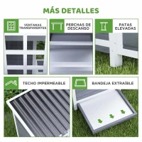 PawHut Gallinero para Exterior de Madera 100x86x100cm 2-4 Gallinas Nido Bandeja Extraíble Techo Impermeable Perchas Gris Claro(m-7)