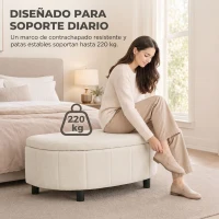 HOMCOM Puff Almacenaje Tapizado en Chenilla con Tapa Diseño Semicircular para Sala de Estar Dormitorio 118x45x44 cm Crema(m-7)