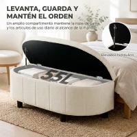 HOMCOM Puff Almacenaje Tapizado en Chenilla con Tapa Diseño Semicircular para Sala de Estar Dormitorio 118x45x44 cm Crema(m-5)