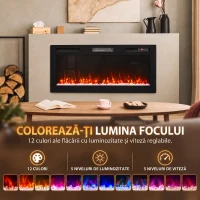 HOMCOM Șemineu electric 102 cm, încastrabil/perete/podea, 900/1800W, telecomandă, timer, negru(m-5)