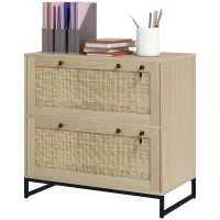 Vinsetto Armário de Arquivo Boho de 2 Gavetas em Rotim com Fechaduras e Barras para Pastas A4, Carta e Ofício 75x40x71,5 cm Carvalho(m-11)