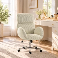 HOMCOM Silla de Oficina con Reposabrazos Respaldo Alto Reposacabezas Regulable Ruedas Altura Ajustable Giratoria Crema(m-10)