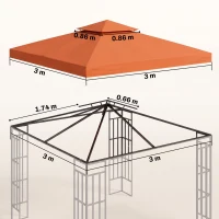 Outsunny Copertura per Gazebo 3x3 m a 2 Livelli in Poliestere Resistente con 8 Fori di Drenaggio, Rosso Ruggine(m-3)