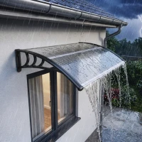 Outsunny Marquise de Proteção 75x100 cm para Portas e Janelas contra Sol e Chuva com Suporte de Liga de Alumínio Transparente e Preto(m-8)