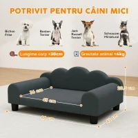 PawHut Canapea pentru câini cu cotiere de susținere, din lemn și țesătură French Terry, 66 x 42 x 28,5 cm, gri închis(m-3)