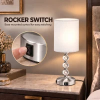 HOMCOM Bedside Lamp, Modern Crystal Decoration Table Lamp w/ PVC shade, USB A+C Charging Ports, Bulb Not Included, Silver Tone(m-6)