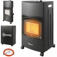 Outsunny Gas terrasverwarmer 1,5-4,2 kW inklapbaar met wielen, hoes, 3 warmtestanden en slang(m-14)