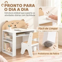 AIYAPLAY Mesa e Cadeira Infantil para Ler e Desenhar, com Estante e Gaveta, Branco e Madeira(m-7)