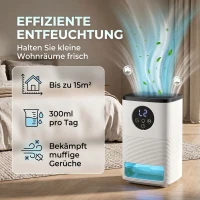 HOMCOM Elektrischer Luftentfeuchter Klein RGB-Licht Leiser Raumentfeuchter 1,4 L Weiß(m-4)