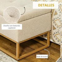 HOMCOM Banqueta con Almacenamiento Banco Rectangular Tapizado en Lino con Tapa Abatible y Patas de Acero 110x44x48 cm Beige(m-6)