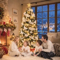 HOMCOM Árvore de Natal Artificial Pré-iluminada 230 cm com 250 Luzes LED, 8 Modos, 1136 Pontas, Comando à Distância, Verde(m-9)