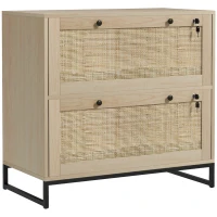 Vinsetto Armario Archivador de 2 Cajones de Ratán Bohemio con Cerraduras Barras para Carpetas, A4 y Legal 75x40x71,5 cm Roble(m-1)