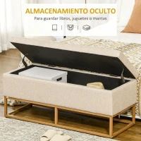 HOMCOM Banqueta con Almacenamiento Banco Rectangular Tapizado en Lino con Tapa Abatible y Patas de Acero 110x44x48 cm Beige(m-4)