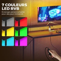HOMCOM Bureau Gaming 147 x 47 cm, Éclairage RGB, Prises et Ports USB, Support pour Unité Centrale Réglable et Réversible, Noir(m-5)