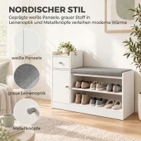 HOMCOM Schoenenbank met zitkussen, lade en open vakken, halbank, 90 x 29,8 x 67,8 cm, wit(m-6)