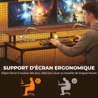 HOMCOM Bureau Gaming 147 x 47 cm, Éclairage RGB, Prises et Ports USB, Support pour Unité Centrale Réglable et Réversible, Noir(m-7)